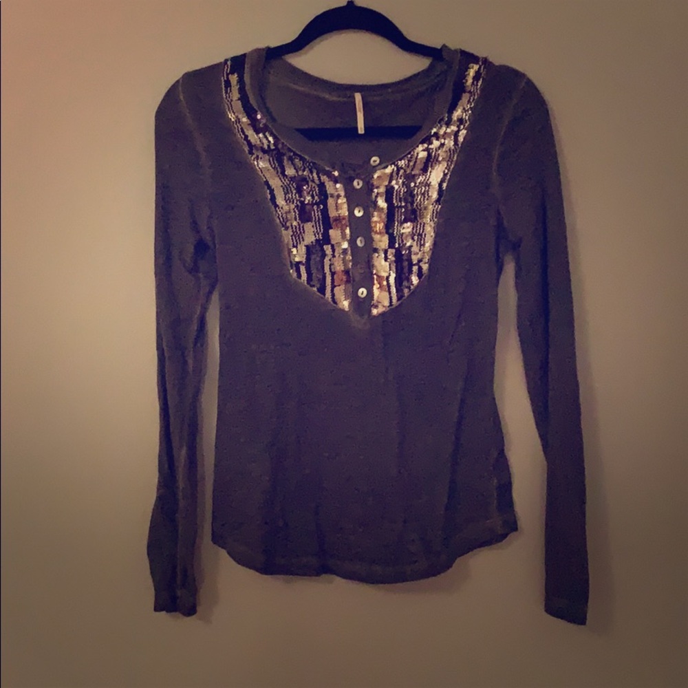 Free people long sleeve sequin top